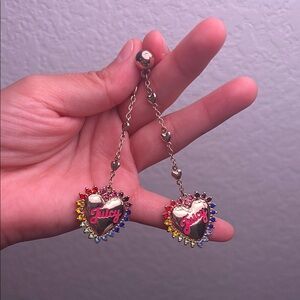 Juicy Couture Pink Heart Earrings with Rainbow Accents